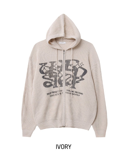 【U LAN】Pony Two-Way Knit Hooded Zip-Up U LAN (ユーラン) - ギャラクシーレタリングツーウェイニット