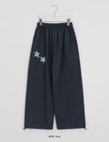 [BAONHAUS] Corylin Star Patch Banding Wide Pants