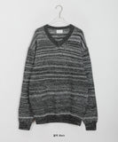 [unisex] Rush bokashi stripe V-neck knit