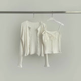 Lovely Lace Ribbon Punching Sleeveless Cardigan Set