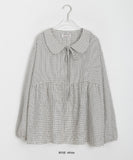 [BAONHAUS] Yokon Check Ribbon Shirring Blouse