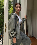 Damage Two Way Denim Hooded Jacket