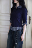 Modi Check Color Matching Three Quarter Collar Tee
