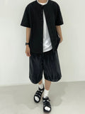 Vintage Washing Rinkle Wide Black Half Denim