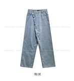 Hotfix side lettering unbalance denim pants
