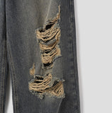 Cork damage washing wide denim pants