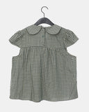 Darling round collar check ribbon blouse