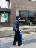 Pleated multi-tuck long wide slacks trouser