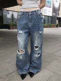 Redo Damage Washing Wide Denim Pants