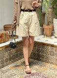 Pibelin Pin Tuck Cotton Shorts