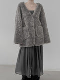 Blanket Pocket V-Neck Fur Cardigan