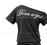 Royal lettering strap unbalanced shoulder short sleeves