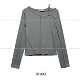 Line Overlock One Shoulder Long Sleeve