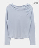 Terne High Neck Hooded Button Long Sleeve T-Shirt