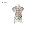 Fran Check Hood Short Sleeve Blouse