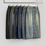 Slit H-line Washing Long Denim Skirt