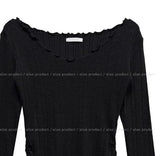 Heroni Ruffle Ribbed Long Sleeve