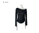 Camille Off-Shoulder Shirring See-Through Knit