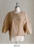 Wavy No Collar Balloon Three Quarter Short Jacket