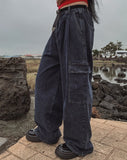 [U-DENIM/Planning Products] Summer Pintuck Wide Cargo Denim Pants