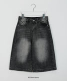 Pyui Damage Cat Washing Bermuda Denim Pants