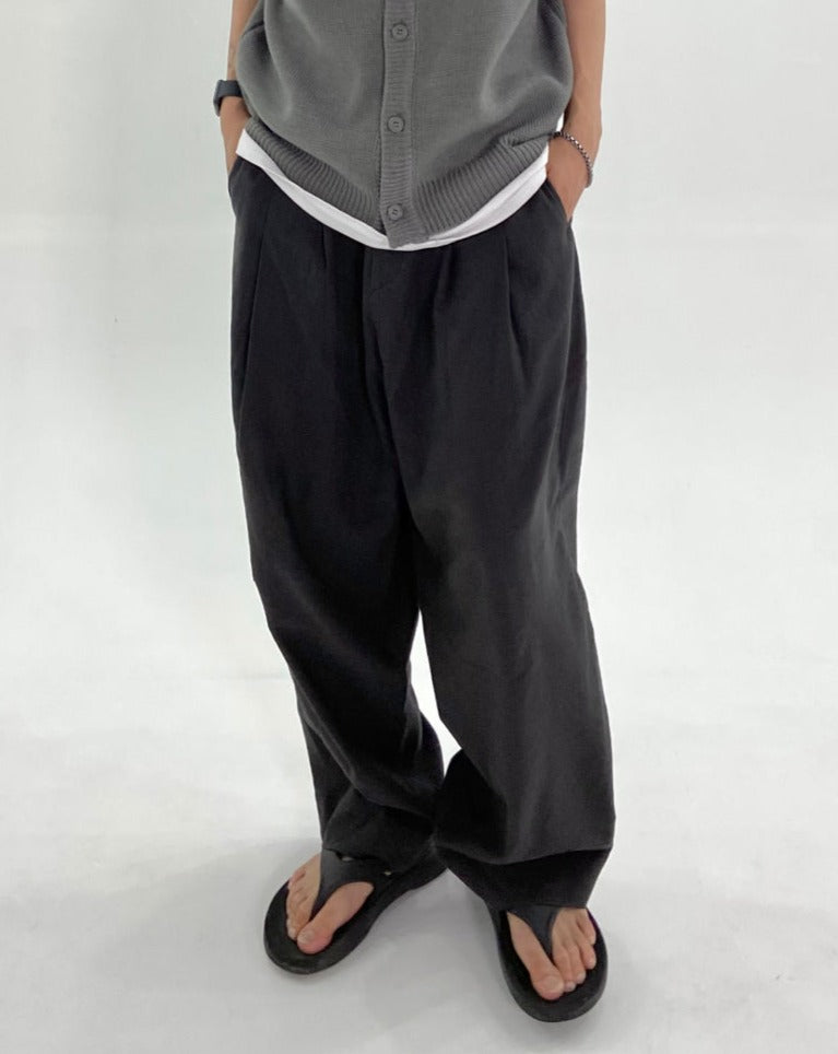 DISCERNMENT】Tapered linen baggy-fit jaw wide pants