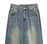 Lot Button Washed Wide Denim Pants