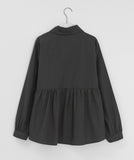 [BAONHAUS] Builder Collar Button Shirring Long Sleeve Blouse