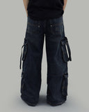 Double cargo denim pants