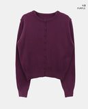 Uran bean button round neck long sleeve cardigan