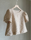 Bubble Puff Balloon Jacquard Tee Blouse
