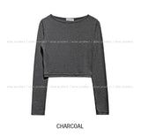 [U-BASIC] Sling U-neck crop long sleeve
