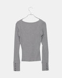 Tsuke Rib Button V-Neck Slim Fit Long Sleeve T-Shirt