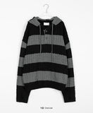 [unisex] Araki Stripe Cable Hood Warmer Knit
