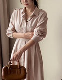 Chestnut Pintuck Collar Shirt Long One Piece (Strap Set)