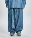 Asymmetric Washed Denim Pants