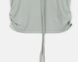 Chano Ribbon Strap Round Shirring Cropped Short-Sleeved T-Shirt