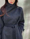 Scone High Neck Shawl Collar Handmade Long Coat (Strap Set)