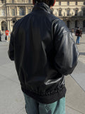 Carbon High-neck Crop Leather Jacket