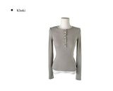 Doa Wool Button Slim Long Sleeve T-Shirt