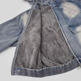 Casual Street Boa Fur Lining Warm Hood Denim Jacket