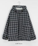 [unisex] Kiteri Fleece Check Hood Half Coat