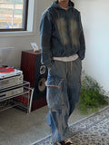 Dirty Sand Denim Hood Zip-Up