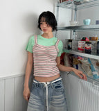 STRIPE FRILL SLEEVELESS