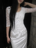 Web Flower Lace Slim Three Quarter T-shirt