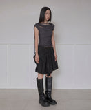 Asymmetrical Draped Strap Roll-Up T-Shirt