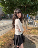 Sona Lace Muffler Bean Button Shirring T-shirt Set