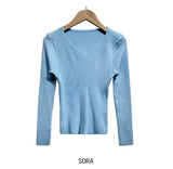 [U-BASIC] Yuki V-neck Slim Ribbed Long Sleeve Knit