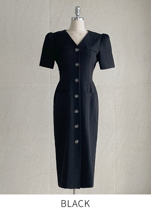 【I AM MARI】[PREMIUM] Lovely V-neck Lace Button One Piece I AM MARI (アイアムマリ) - [プレミアム]ラブリーVネックレース