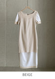 Mons Notch Drape Shirring Short Sleeve One Piece
